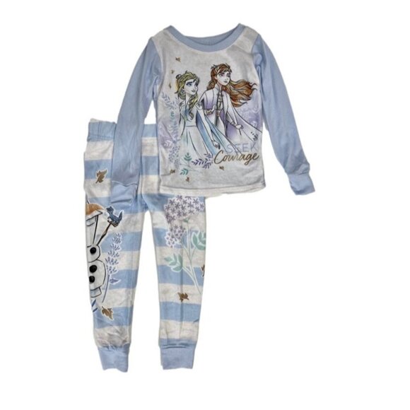 Disney Frozen Girls Blue Seek Courage Anna Elsa Olaf Long Sleeve Pajama Set - Picture 1 of 1